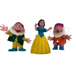 Vtg Walt Disney Snow White and Dwarfs Bashful Sleepy Flocked Christmas Ornaments